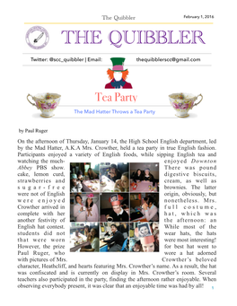 The Quibbler February 1, 2016 the QUIBBLER Twitter: @Scc Quibbler | Email: Thequibblerscc@Gmail.Com