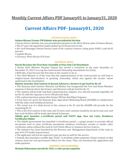 Current Affairs PDF- January01, 2020