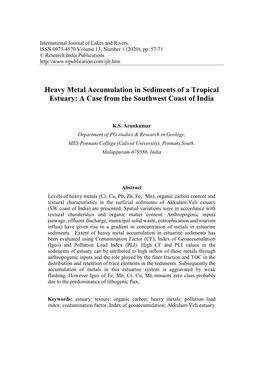 Heavy Metal Accumulation in Sediments of a Tropical Estuary: a Case from the Southwest Coast of India