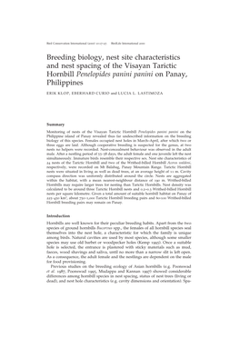 Breeding Biology, Nest Site Characteristics and Nest Spacing of the Visayan Tarictic Hornbill Penelopides Panini Panini on Panay, Philippines