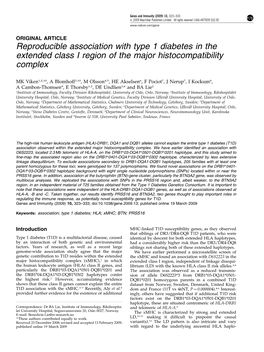 Reproducible Association with Type 1 Diabetes in the Extended Class I Region of the Major Histocompatibility Complex