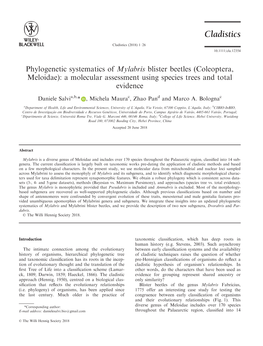 Phylogenetic Systematics of Mylabris Blister Beetles (Coleoptera, Meloidae): a Molecular Assessment Using Species Trees and Total Evidence