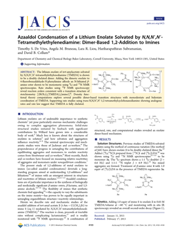 Azaaldol Condensation of a Lithium Enolate Solvated by N,N,N′,N′- Tetramethylethylenediamine: Dimer-Based 1,2-Addition to Imines Timothy S