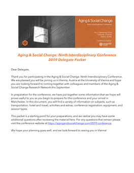 Aging & Social Change: Ninth Interdisciplinary Conference 2019 Delegate Packet