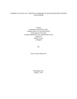 “Stories Can Save Us”: Writing As Therapy in War Literature, Poetry, and Memoir