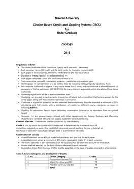 Choice-Based Credit and Grading System (CBCS) Zoology