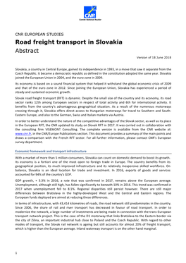 Road Freight Transport in Slovakia Abstract Version of 18 June 2018