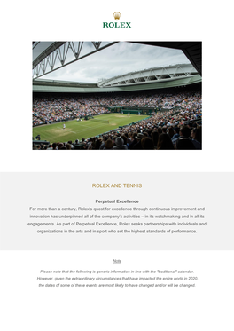 Rolex and Tennis Information Sheet