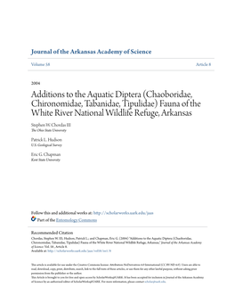 Additions to the Aquatic Diptera (Chaoboridae, Chironomidae, Tabanidae, Tipulidae) Fauna of the White River National Wildlife Refuge, Arkansas Stephen W