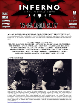 Anaal Nathrakh, Crowbar Og Panzerfaust Til Inferno 2017