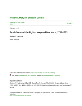 Tench Coxe and the Right to Keep and Bear Arms, 1787-1823