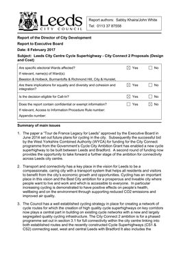 Leeds City Centre Cycle Superhighway - City Connect 2 Proposals (Design and Cost)