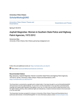 Women in Southern State Police and Highway Patrol Agencies, 1972-2012