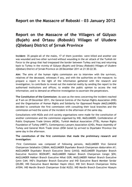 Report on the Massacre of Roboski - 03 January 2012