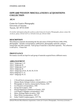 Edward Weston Miscellaneous Acquisitions Collection