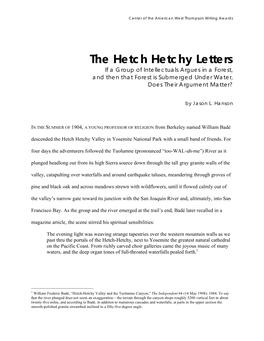 The Hetch Hetchy Letters If a Group of Intellectuals Argues in a Forest, and Then That Forest Is Submerged Under Water, Does Their Argument Matter?