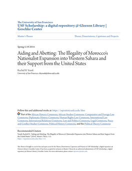 The Illegality of Morocco's Nationalist Expansion Into Western Sahara and Their Support from the United States Rachid H