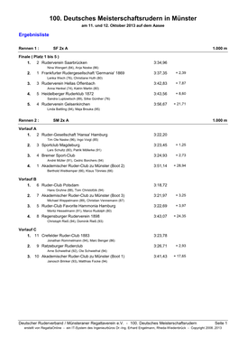 100. Deutsches Meisterschaftsrudern in Münster Am 11