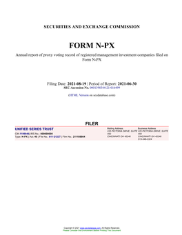 UNIFIED SERIES TRUST Form N-PX Filed 2021-08