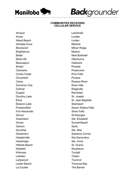List of Communities Receiving Cellular Service