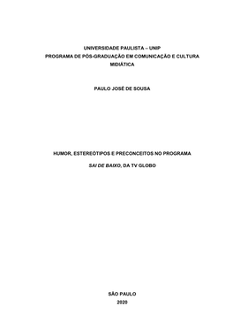 Universidade Paulista – Unip Programa De Pós-Graduação Em Comunicação E Cultura Midiática