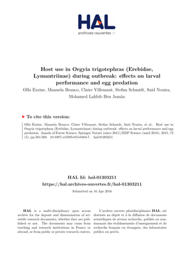 Effects on Larval Performance and Egg Predation Olfa Ezzine, Manuela Branco, Claire Villemant, Stefan Schmidt, Said Nouira, Mohamed Lahbib Ben Jamâa