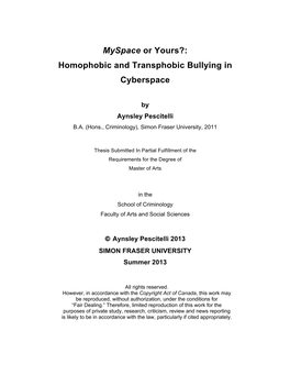 Myspace Or Yours?: Homophobic and Transphobic Bullying in Cyberspace