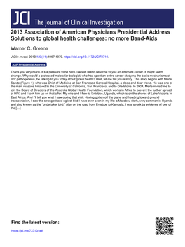 2013 Association of American Physicians Presidential Address Solutions to Global Health Challenges: No More Band-Aids