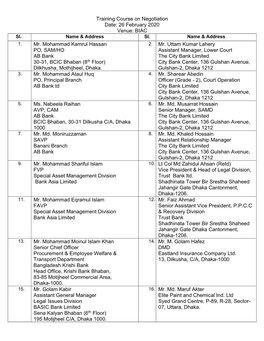 Training Course on Negotiation Date: 26 February 2020 Venue: BIAC Mr