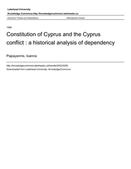 Constitution of Cyprus and the Cyprus Conflict : a Historical Analysis of Dependency