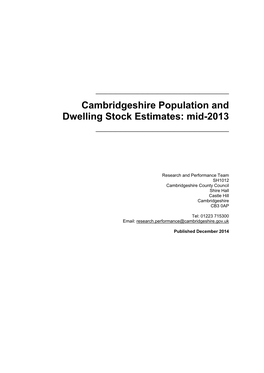 Cambridgeshire Population and Dwelling Stock Estimates: Mid-2013