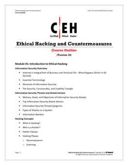 Ethical Hacking and Countermeasures Exam 312-50 Certified Ethical Hacker Course Outline