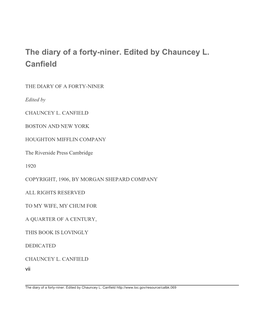 The Diary of a Forty-Niner. Edited by Chauncey L. Canfield