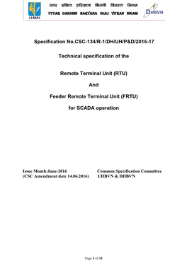 Specification No.CSC-134/R-1/DH/UH/P&D/2016