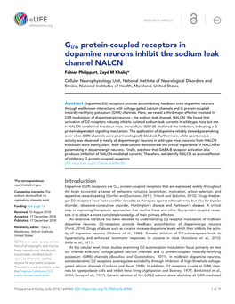 Gi/O Protein-Coupled Receptors in Dopamine Neurons Inhibit the Sodium Leak Channel NALCN Fabian Philippart, Zayd M Khaliq*
