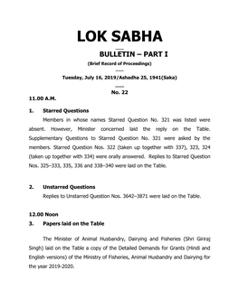Lok Sabha ___ Bulletin – Part I