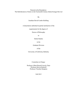 Pastoral at the Boundaries: the Hybridization of Genre in the Fourteenth-Century Italian Eclogue Revival