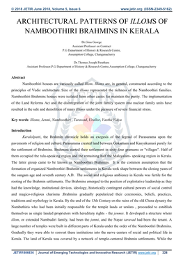 Architectural Patterns of Illoms of Namboothiri Brahmins in Kerala