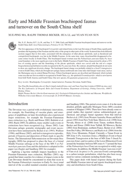 Early and Middle Frasnian Brachiopod Faunas and Turnover on the South China Shelf