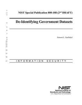 NIST SP 800-188, De-Identification of Government Datasets