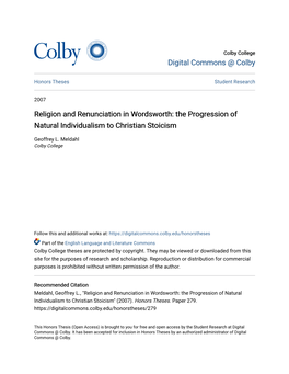 Religion and Renunciation in Wordsworth: the Progression of Natural Individualism to Christian Stoicism