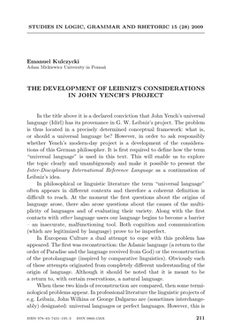 The Development of Leibniz's Considerations in John Yench's Project