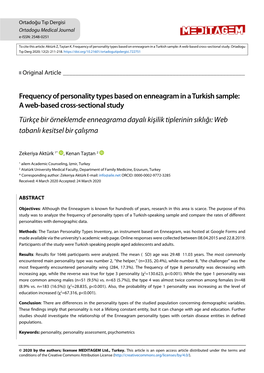 Frequency of Personality Types Based on Enneagram in a Turkish Sample: a Web-Based Cross-Sectional Study