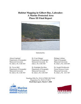 Habitat Mapping in Gilbert Bay, Labrador: a Marine Protected Area Phase III Final Report