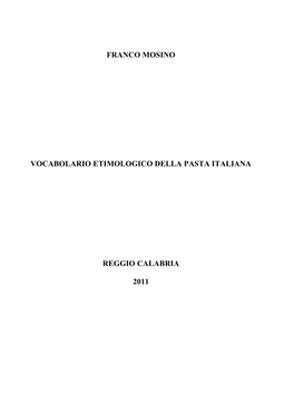 Vocabolario Etimologico Della Pasta Italiana