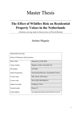 The Effect of Wildfire Risk on Residential Property Values in the Netherlands a Hedonic Pricing Study in the Province of Noord-Brabant