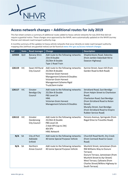Access Network Changes – Additional Routes for July 2019
