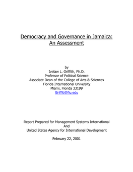 Democracy and Governance in Jamaica: an Assessment