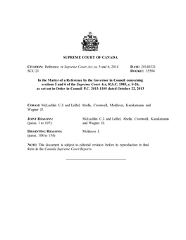 SUPREME COURT of CANADA CITATION: Reference Re Supreme