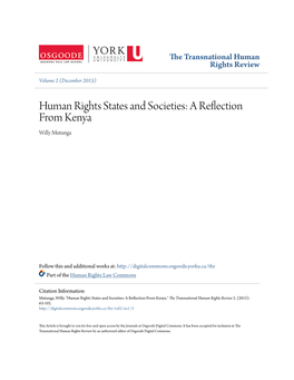 Human Rights States and Societies: a Reflection from Kenya Willy Mutunga